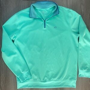 Southern Tide Teal Quarter-Zip with Striped Collar